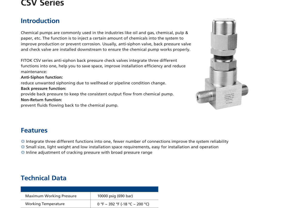 Обратные клапаны против сифонирования CSV Series